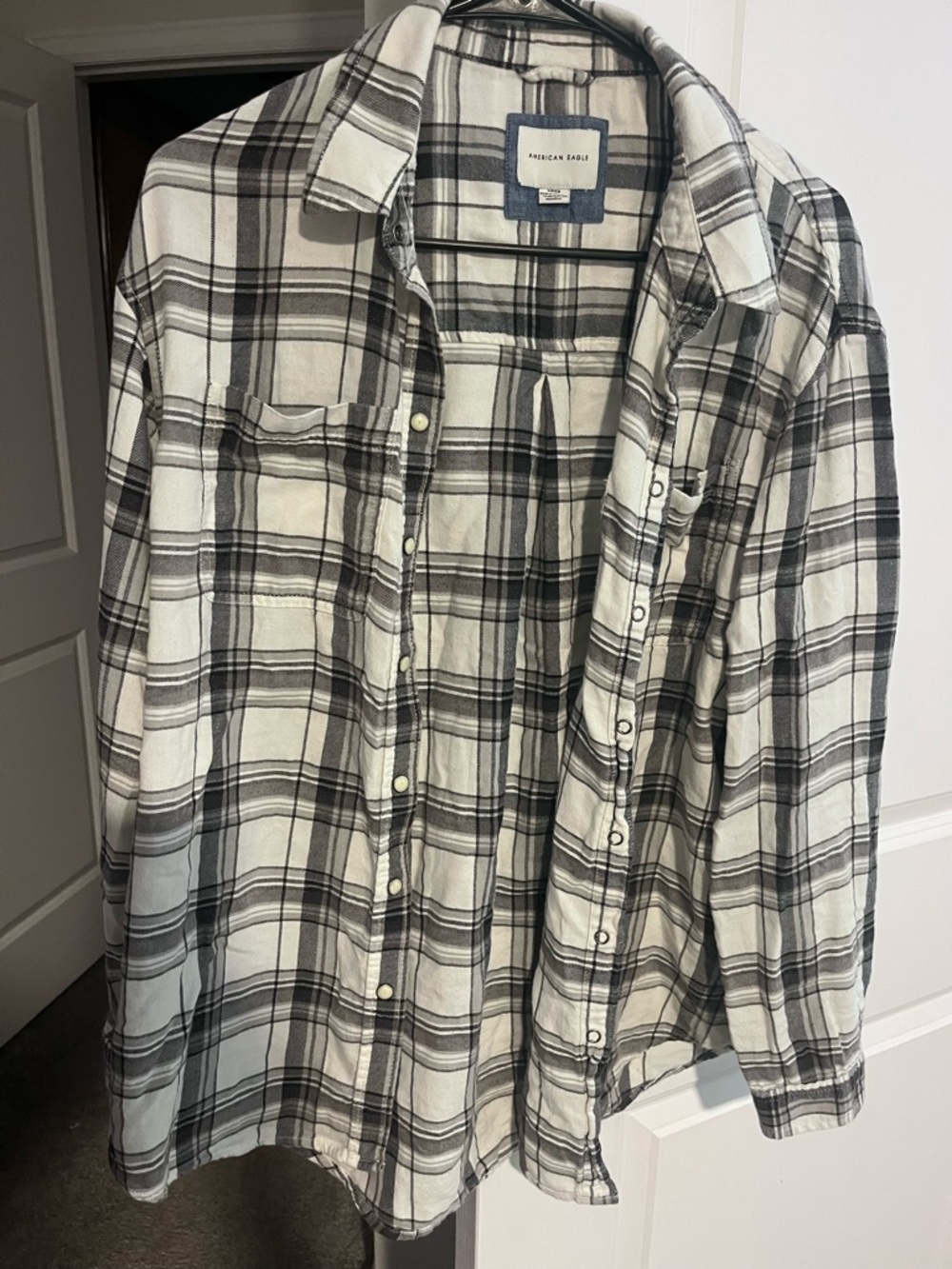American Eagle Black and White Plaid Shirt with Blue Label
